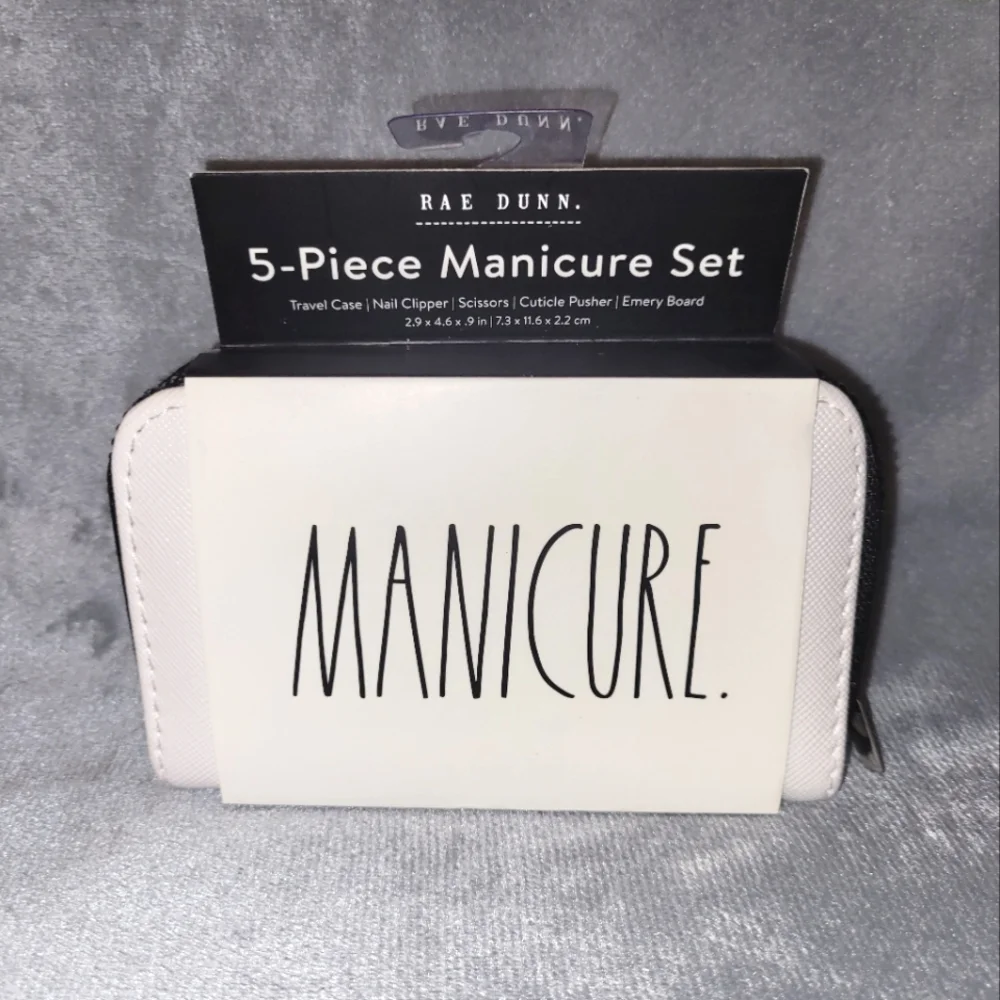 Rae Dunn 5-Piece manicure set. White case w/ "Manicure." in black letters - Picture 3 of 7